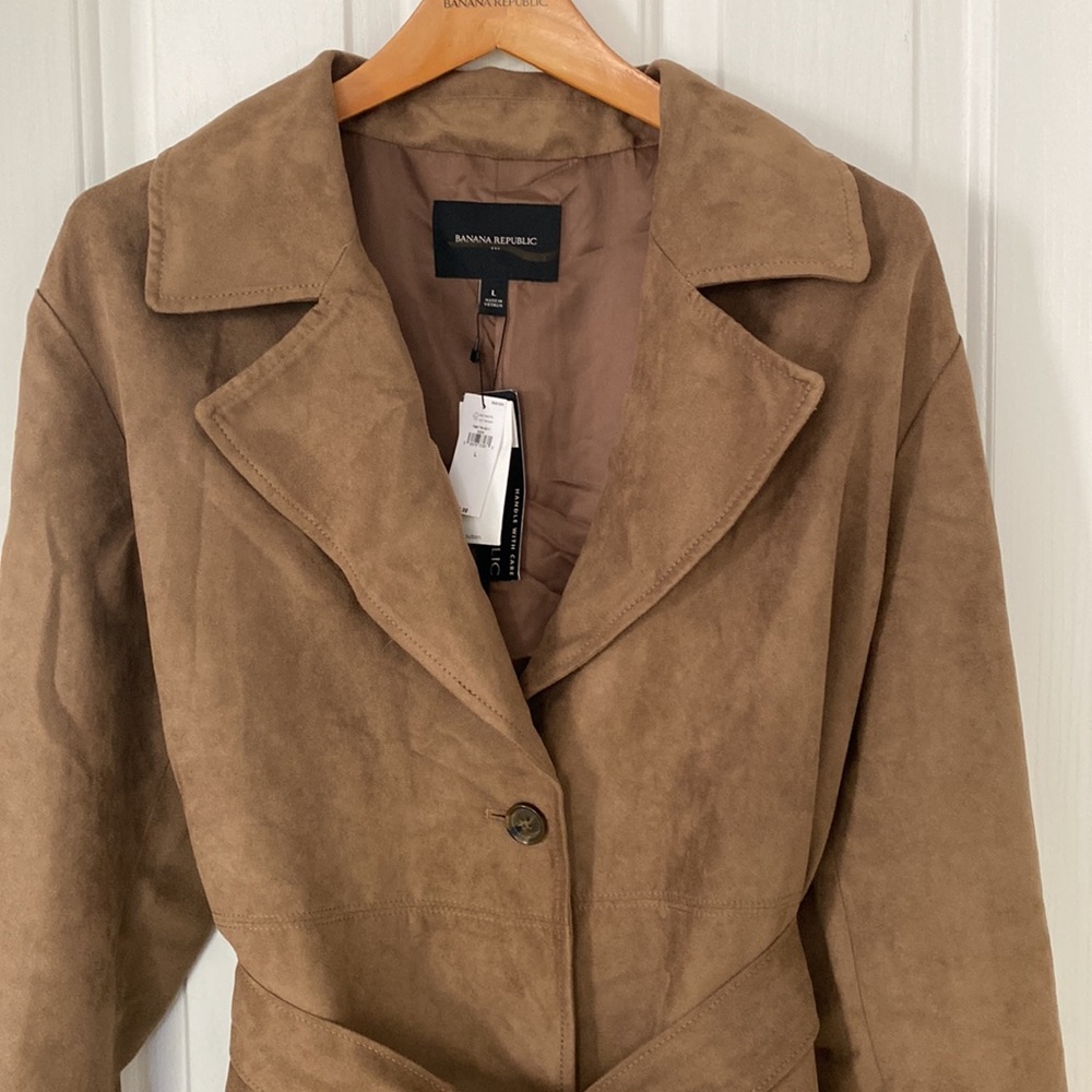 Banana Republic NWT Beautiful Long Trench Coat Jacket vegan suede size Large